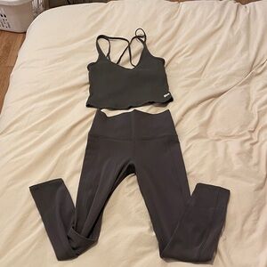 Vuori High-Rise Leggings and Crop Tank in Olive Green